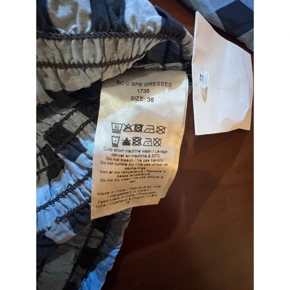 Ganni Smocked Top Puff Sleeve Checkered Blouse Alaskan Blue Button Up Size S - Picture 6 of 6